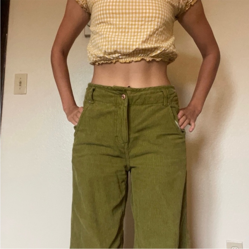 FREE PEOPLE We The Free Corduroy Harlow Wide Leg Green Peridot Pants